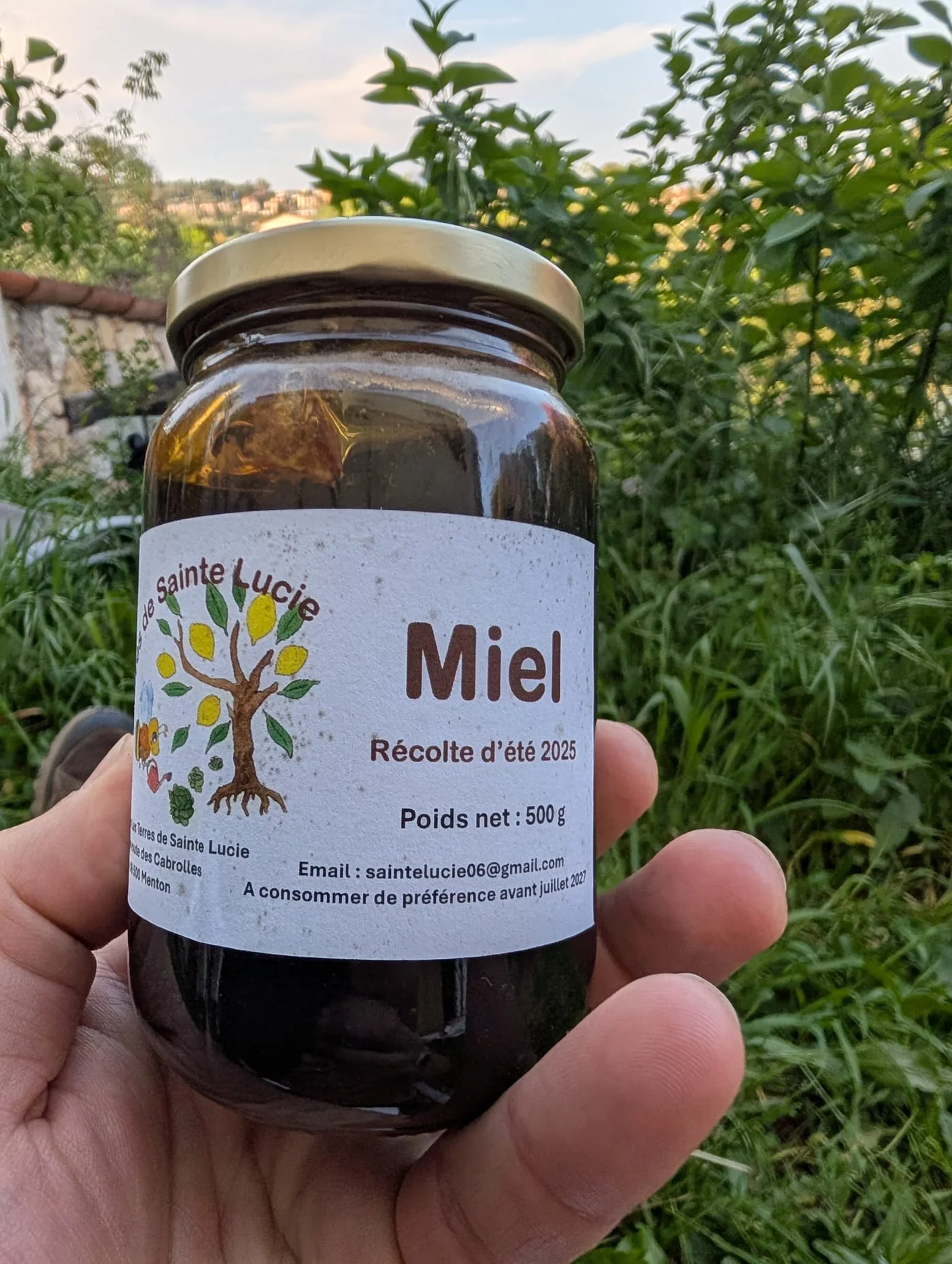Pot de miel Les Terres de Sainte Lucie récolte été 2025 Menton 06500